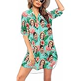 Custom Face Swimsuit Coverups for Women Personalized Bathing Suit Funny Chiffon Bikini Swimwear Beach Cover Up Dress Shirt