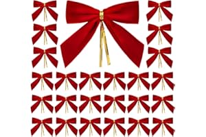 LOMOHOO 24 Pcs Velvet Christmas Bows for Christmas Tree, 3.5in Small Red Velvet Ribbon Twist Tie Bow for Xmas Wreaths Garland