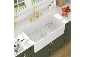 Lordear White Farmhouse Sink 33 Inch Apron Front Reversible Solid Fireclay 33x18x10 Farm House Farmers Farm Style Sinks