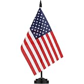 American USA Desk Flag 5'' x 8'', Miniature US Desktop Flag with 11" Solid Pole &amp; Stand Base, Small American Table Flag with Spear Top for Office, Business, Classroom &amp; Festival Decoration - 1 Pack