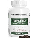 Real Mushrooms Turkey Tail Capsules – Organic Mushroom Extract for Wellness & Daily Rhythm – Vegan, Non-GMO, No Fillers Turkey Tail Extract – 90 Count Mushroom Supplement