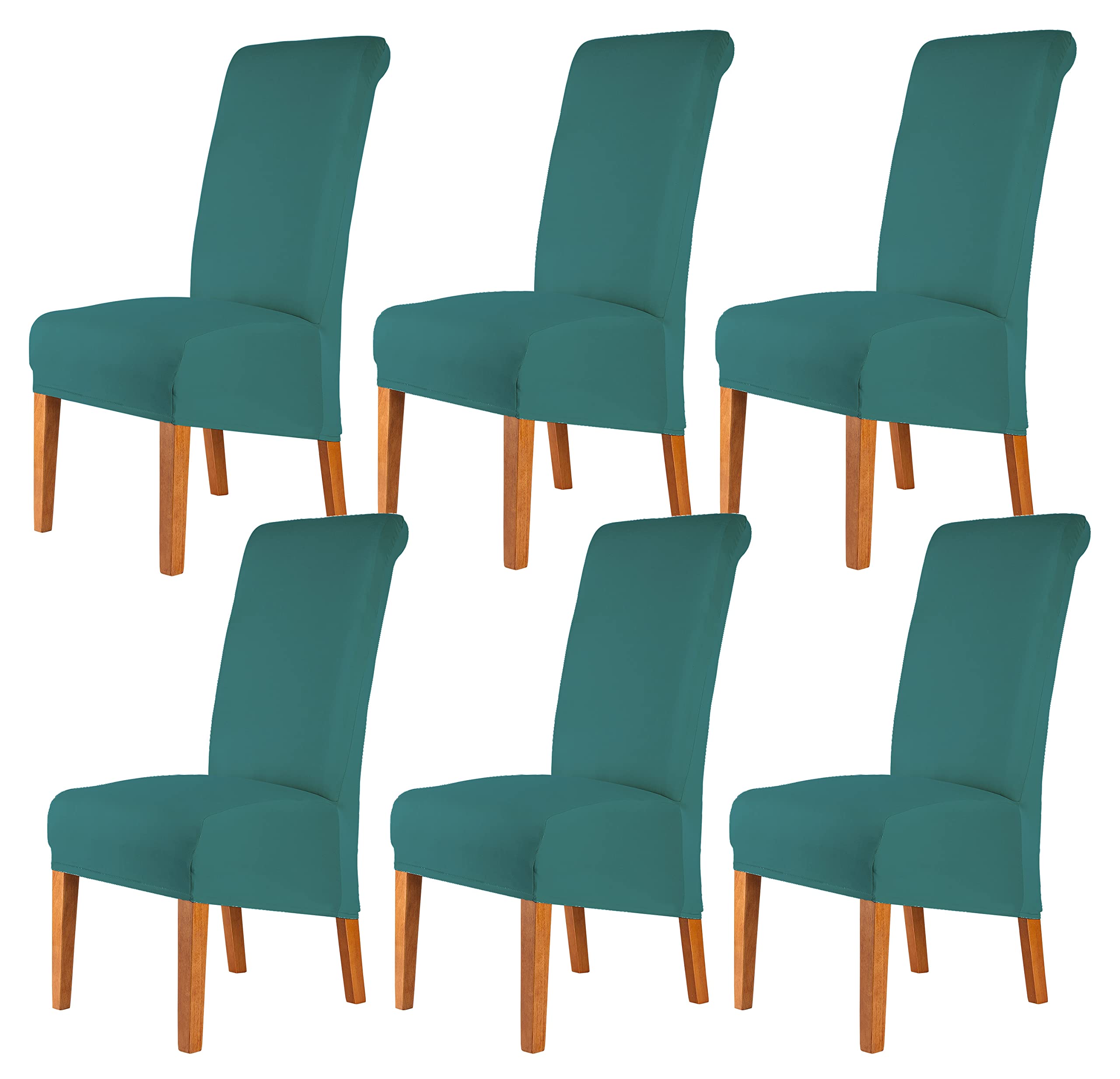 CMAKER High Back Chair Covers Stretch Spandex Fabric Chair Slipcover Seat Cover for Home Washable Removable Parsons Chair Protector Dining Room Kitchen Hotel,Set of 6,Turquoise