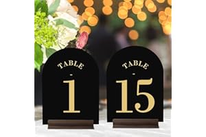 15 Pack 5x7 Inch Arch Black Acrylic Table Numbers 1/8" Thickness Table Signs 1-15 with stand for Wedding Reception, Party, An