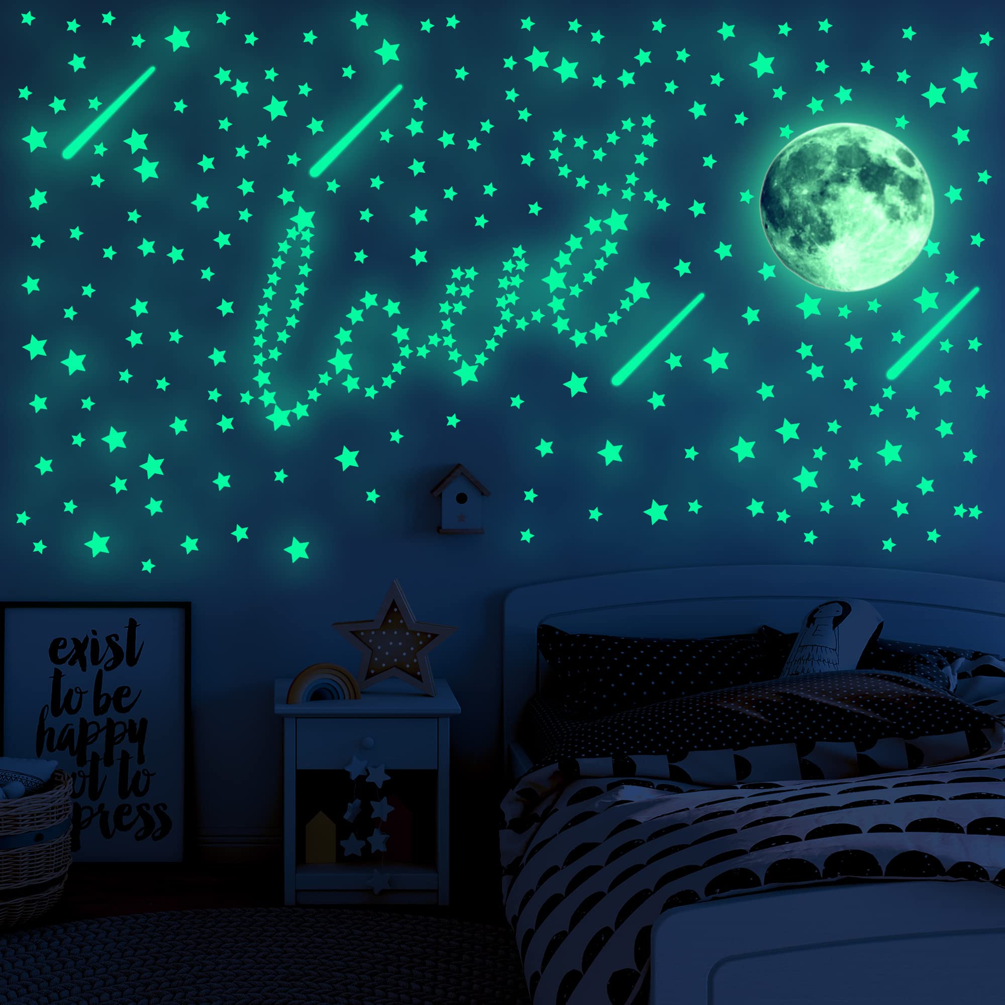 Ezigoo Glow in The Dark Stars Stickers, 476 Pcs Glow in The Dark Stickers Ceiling Adhesive Luminous Decals, DIY Wall Stickers for Baby Toddler Children Grils Kids Bedroom Nursery Room Playroom