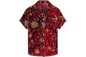 MRMAERE Christmas Vacation Hawaiian Shirt Men Funny Xmas Snowflake Short Sleeve Button Down Bowling Shirts Holiday Party Tops