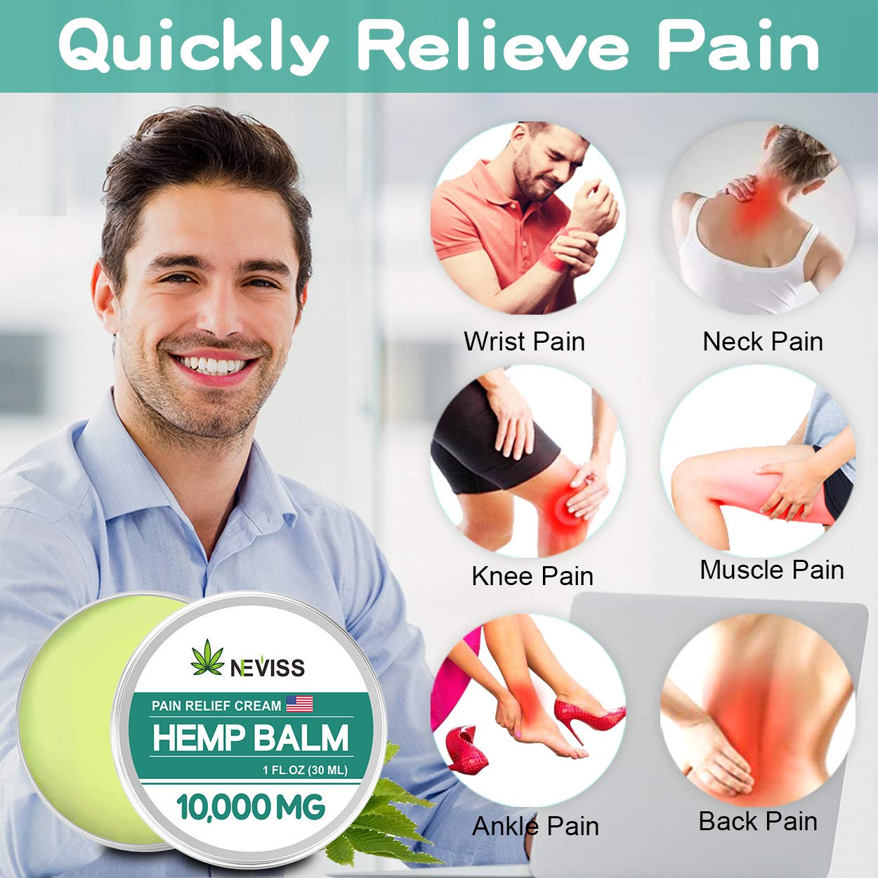 Organic Hemp Balm for Pain Relief 20000 MG (2 Pack), Natural Hemp Pain Relief Cream for Back, Knee, Neck, Nerve & Joint Pain - Premium Hemp Herbal Extract Balm for Inflammation & Sore Muscles