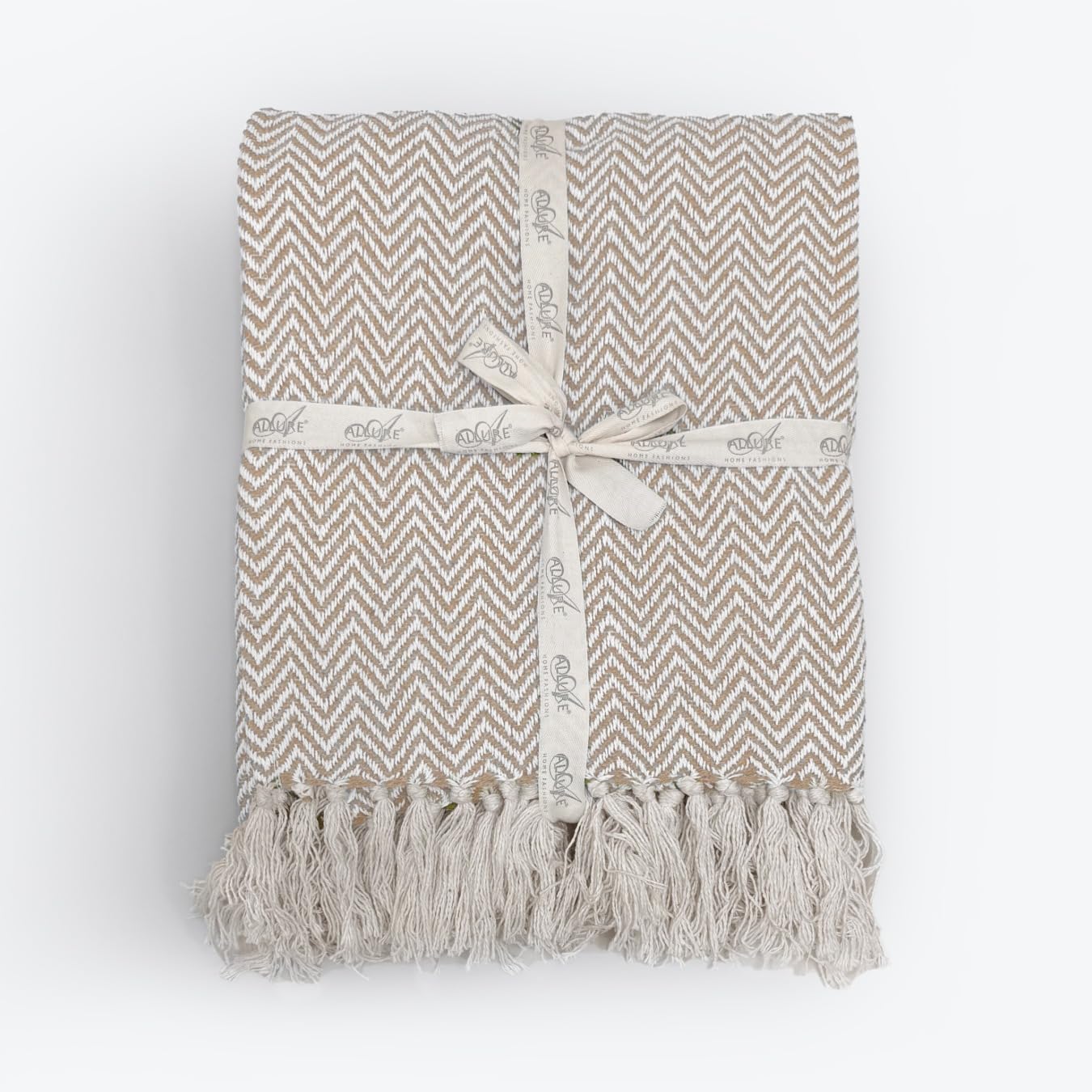 Allure Audley Cotton Herringbone Throw Blanket - Eco Friendly, 100% Recycled Cotton Chevron Throw, Soft & Breathable, Perfect for Armchair, Couch, Bed & Snuggling (Beige, 150 x 200cm)
