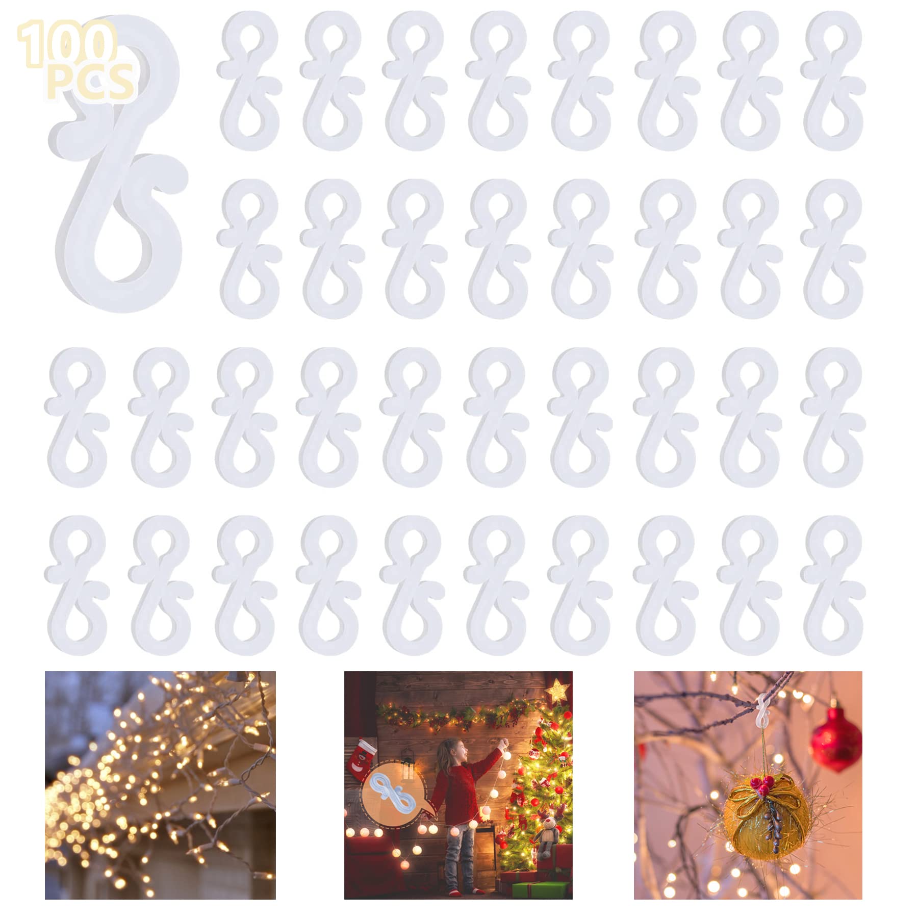 LIHAO Gutter Hooks 100 PCS Gutter Clips for Christmas Lights Hooks S-Shaped Gutter Hanging Clips for Outdoor Light Christmas Tree Ornaments Hanger Hooks