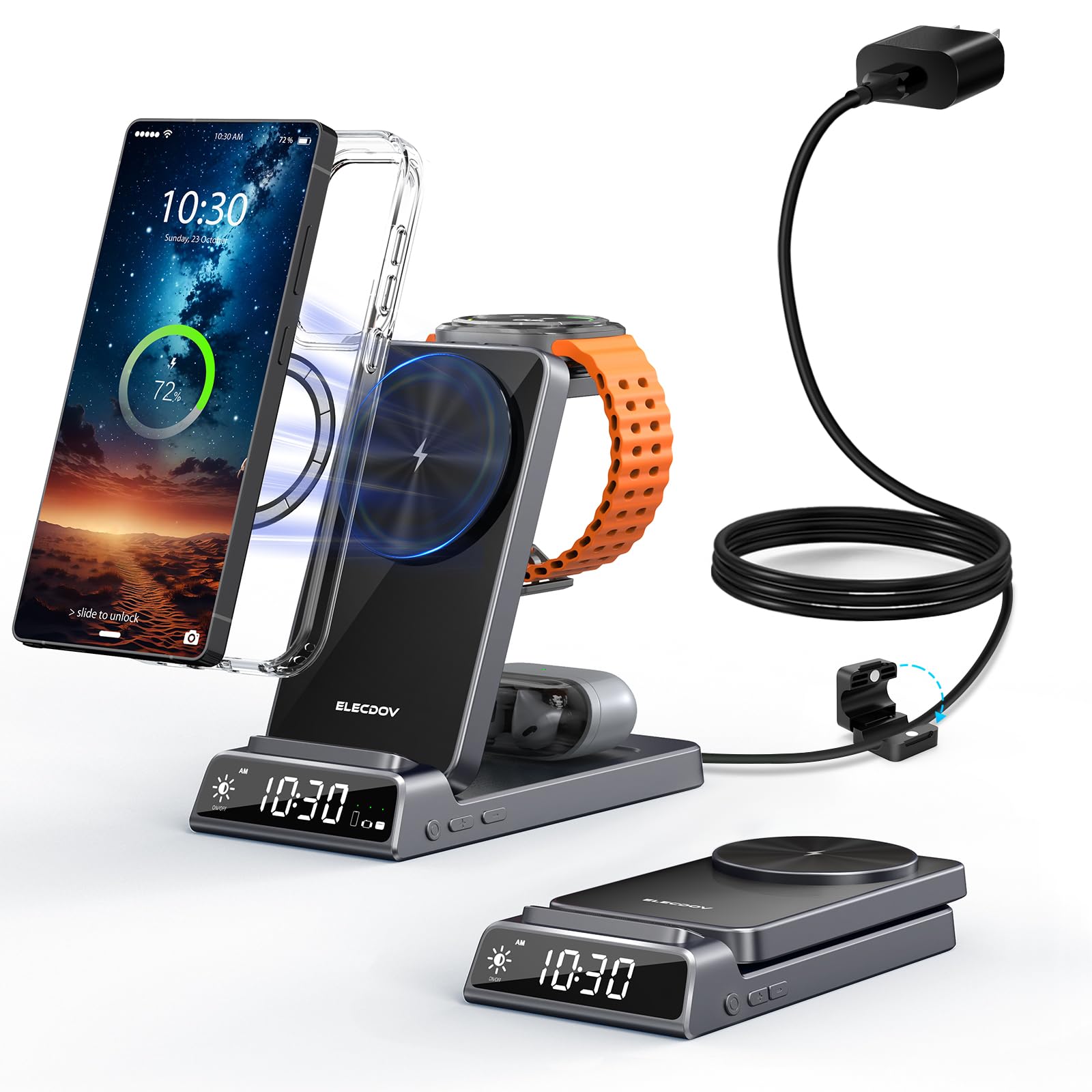 Photo 1 of *mAYBE DIFFERTENT BRAND/LOOKAT PIC* Magnetic Wireless Charger for Samsung, 3 in 1 Android Charging Station for Samsung Galaxy Z Fold/Flip 7/S25 Ultra/S24 Ultra, Foldable Charger for Samsung Galaxy Watch Ultra/8/7/Galaxy Buds 3 (Gray)
