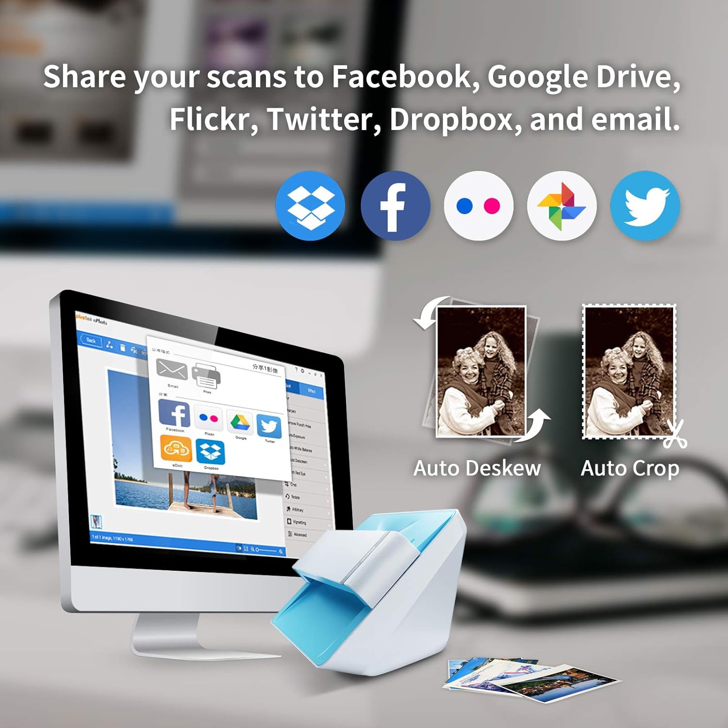 Plustek Photo Scanner - ephoto Z300, Scan 4x6 Photo in 2sec, Auto Crop and Deskew with CCD Sensor. Support Mac and PC: Electronics