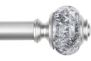 1 Inch Curtain Rods 72 to 144 Inches (6 to 12 ft) Telescoping Single Drapery Rod, USFOOK Heavy Duty Curtain Rods for Windows with Silver Decorative Translucent Finials