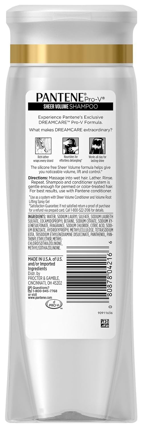 Amazon Com Pantene Pro V Fine Hair Sheer Volume Shampoo 12 6 Oz Beauty