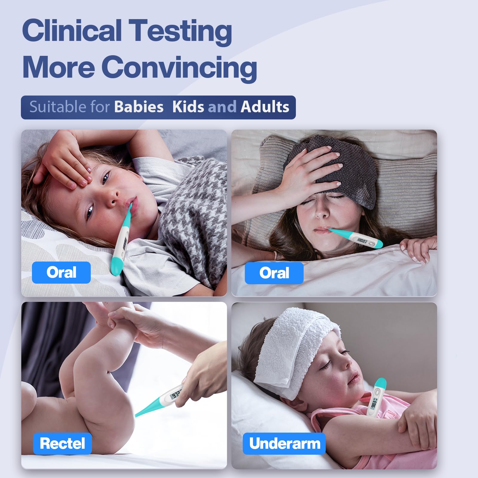 Boncare 10 Seconds Oral Thermometer for Adults and Kids - Accurate & Safe Rectal Thermometer for Baby with Fever Alarm, Digital Thermometer (Blue Green)