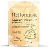 Hellomush Organic Lion's Mane Mushroom Powder - Premium Lions Mane Supplement for Cognitive Support - Pure Mushroom Supplemen