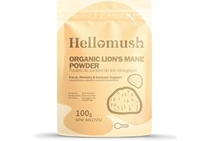 Hellomush Organic Lion's Mane Mushroom Powder - Premium Lions Mane Supplement for Cognitive Support - Pure Mushroom Supplemen