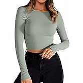 Tankaneo Women Crop Tops Long Sleeve Ribbed Slim Fit Workout Cropped Tee Y2K Short T-Shirts