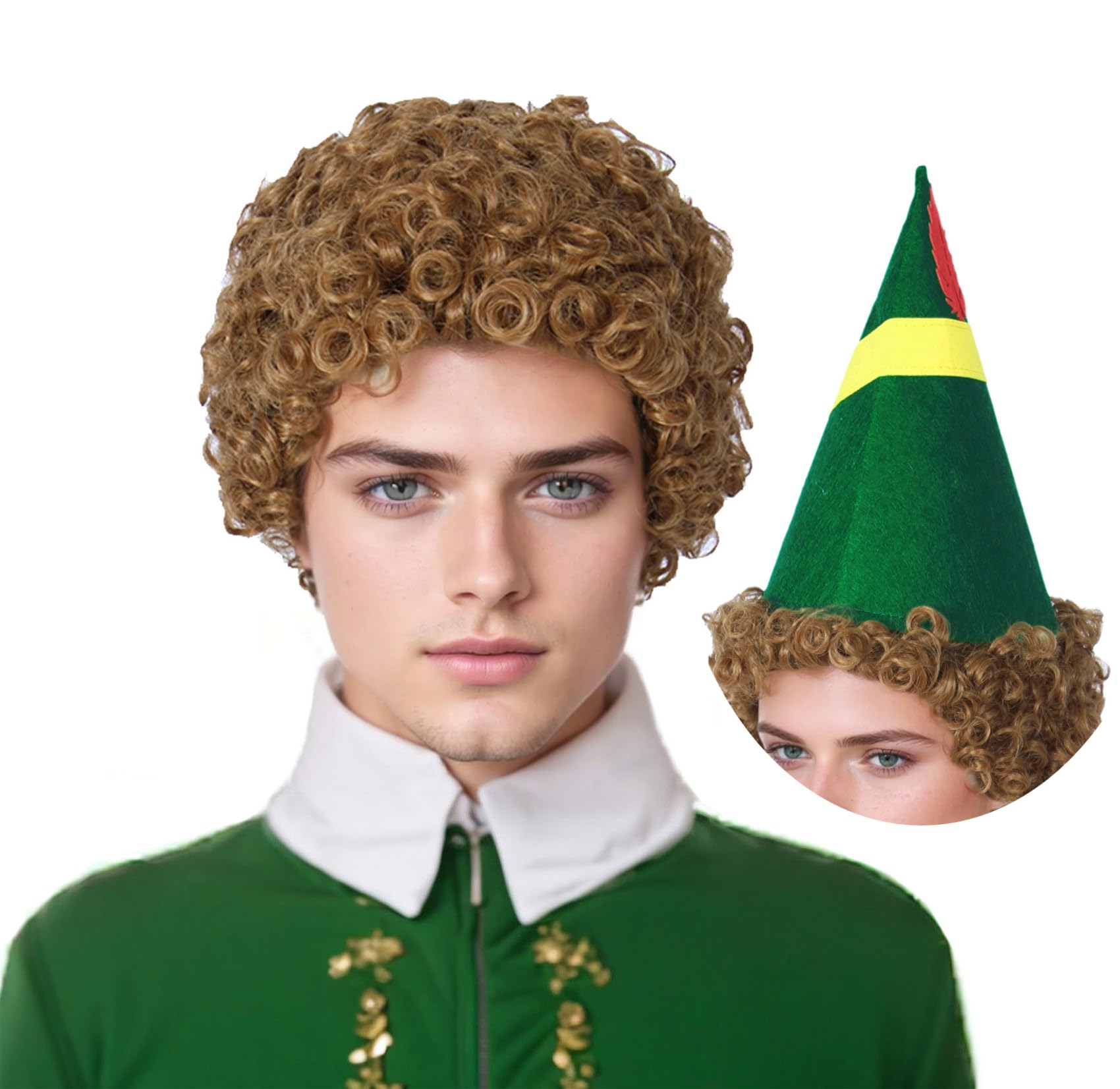Linfairy Short 80's Costumes Men's Disco Dirt Bag Wig & Hat Halloween Cosplay Costume Curly Wig for Man