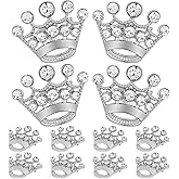 12 Pieces Silver Small Crown Brooches Pins Bulk, Crystal Rhinestone Mini Crown Pins for Women & Men, 0.78 inch Tiny Tiara Lapel Brooches for Wedding Favors for DIY Crafts