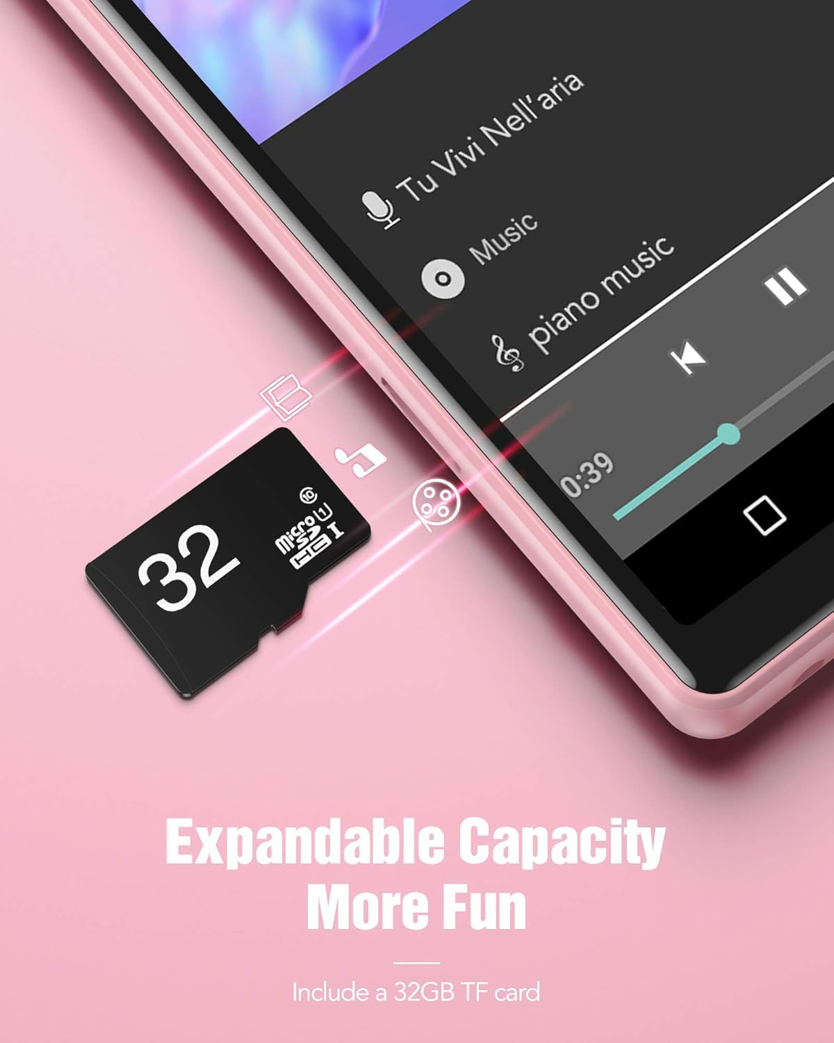 WiFi MP4 Player with Bluetooth, AGPTEK 4 inch Touch Screen 8GB Video Music Player Support APPs, Spotify, FM Radio, up to 32GB, Pink: Home Audio & Theater