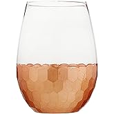 Fitz and Floyd Daphne Stemless Wine Glass Set of 4 – Elegant Lead-free Matching Drinkware For Everyday Or Entertaining – Stylish Modern Glasses - Gift For Wedding, Birthday, 20 oz, Copper -