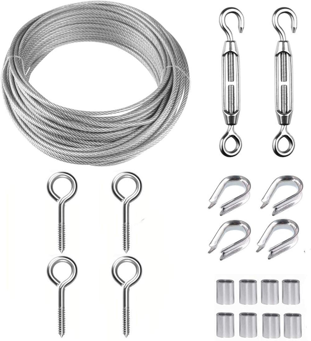TooTaci Garden Wire Kit 15M 2mm PVC Stainless Steel Cable M5 Turnbuckle