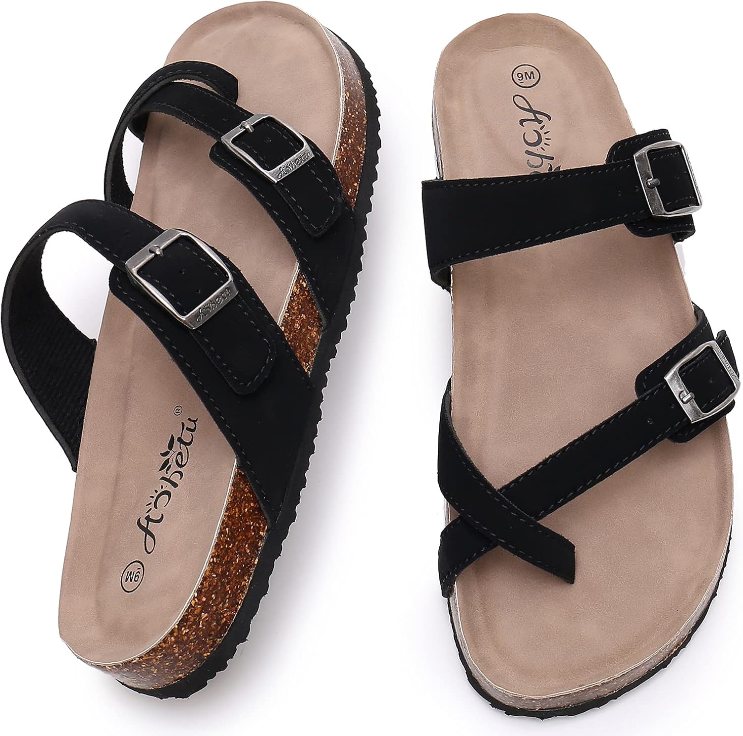 Amazon.com | AOBETU Womens Mayari Cork Footbed Sandals - Toe Loop Slip on Slide Sandals Open Toe 