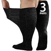 Orthostride Wide Diabetic Socks for Men Women Plus Size, Extra Long Edema Sock with Thickened Sole, Non-Binding Loose Fit Socks for Swollen Feet, Lymphedema - 3 Pairs Black