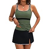BMJL Women's Tankini Swimsuits Tummy Control Two Piece Bathing Suit Modest Swim Skirt Color Block Swim Suits 2026
