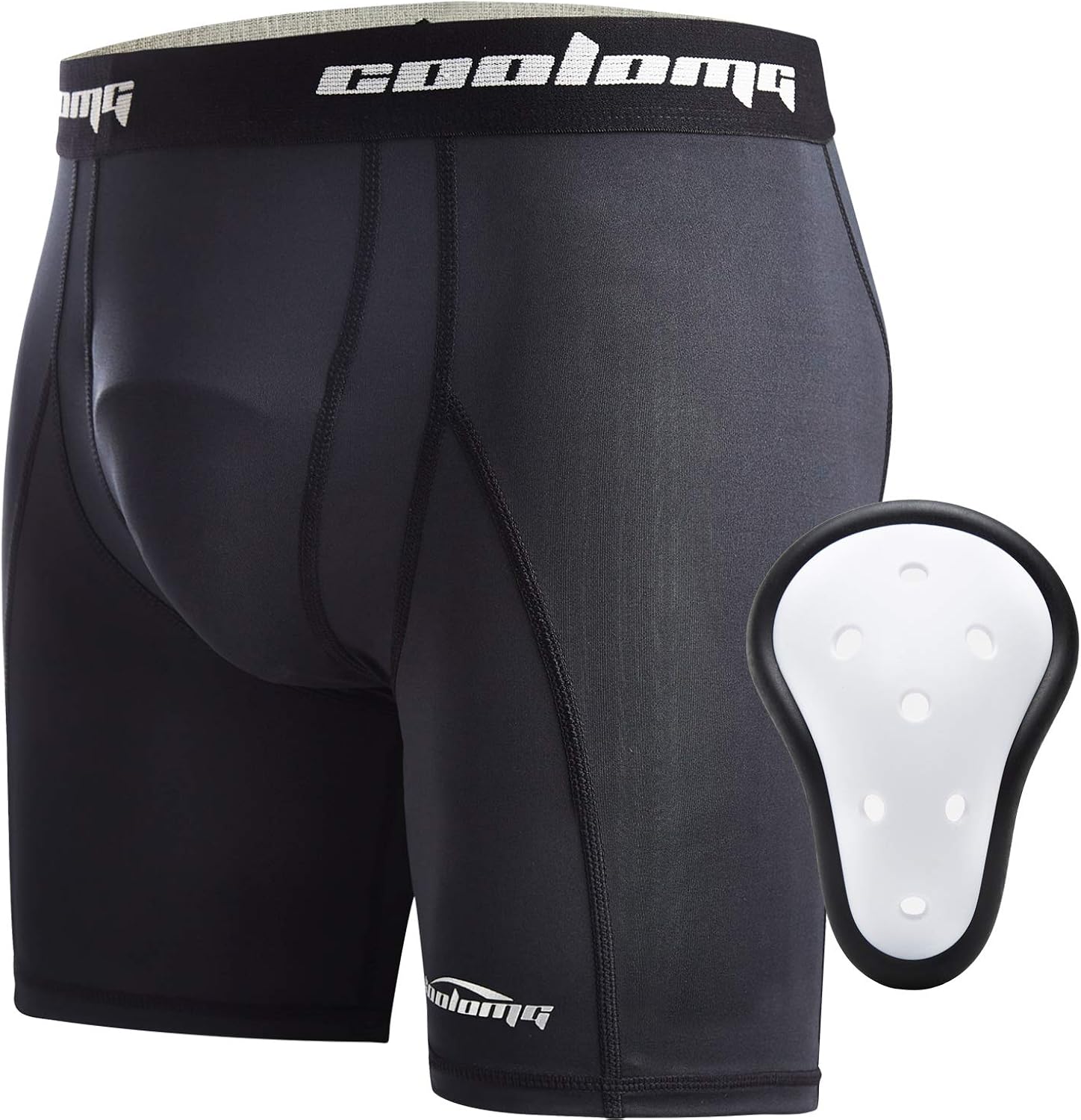 COOLOMG Boys Compression Shorts with Athletic Cups Groin Protector