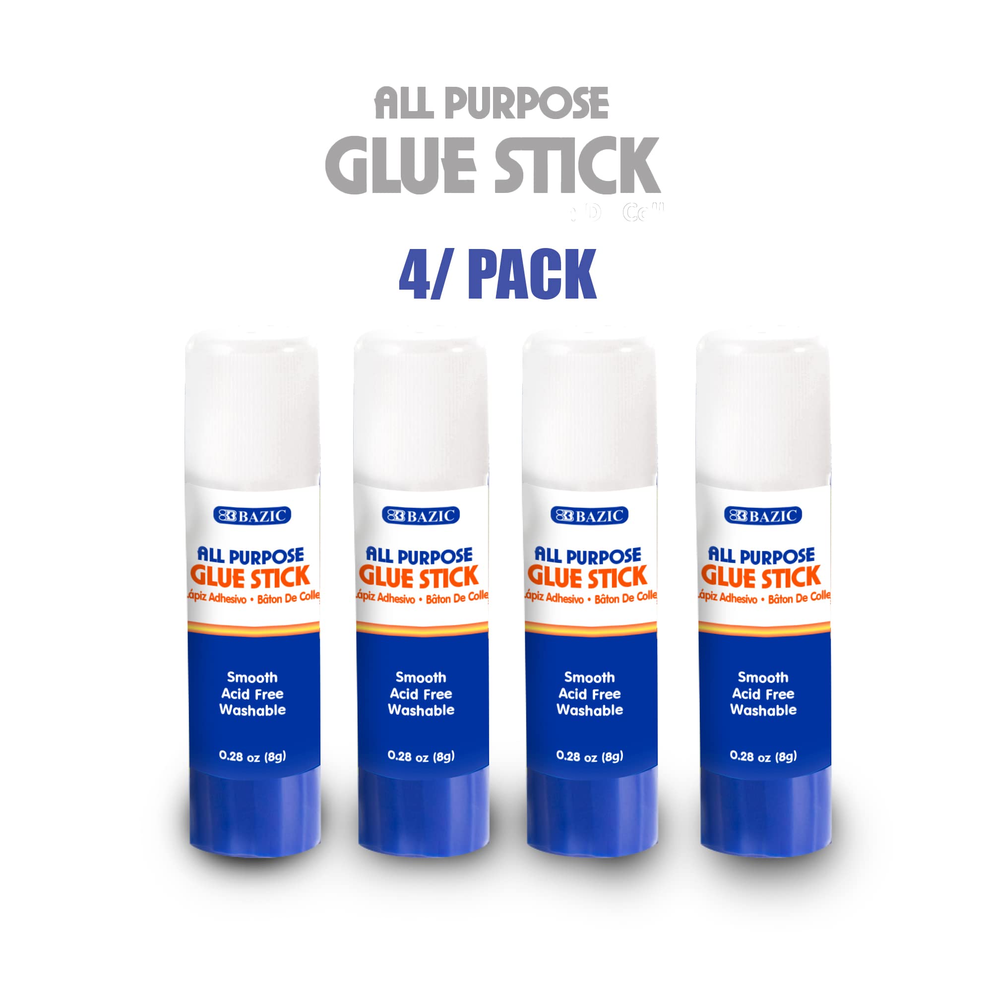 BAZIC Premium Glue Stick 8g/0.28 Oz.,White Glue Sticks, Multi-Purpose Acid Free, for Photos Paper Art Craft at School Home Office (4/Pack), 1-Pack