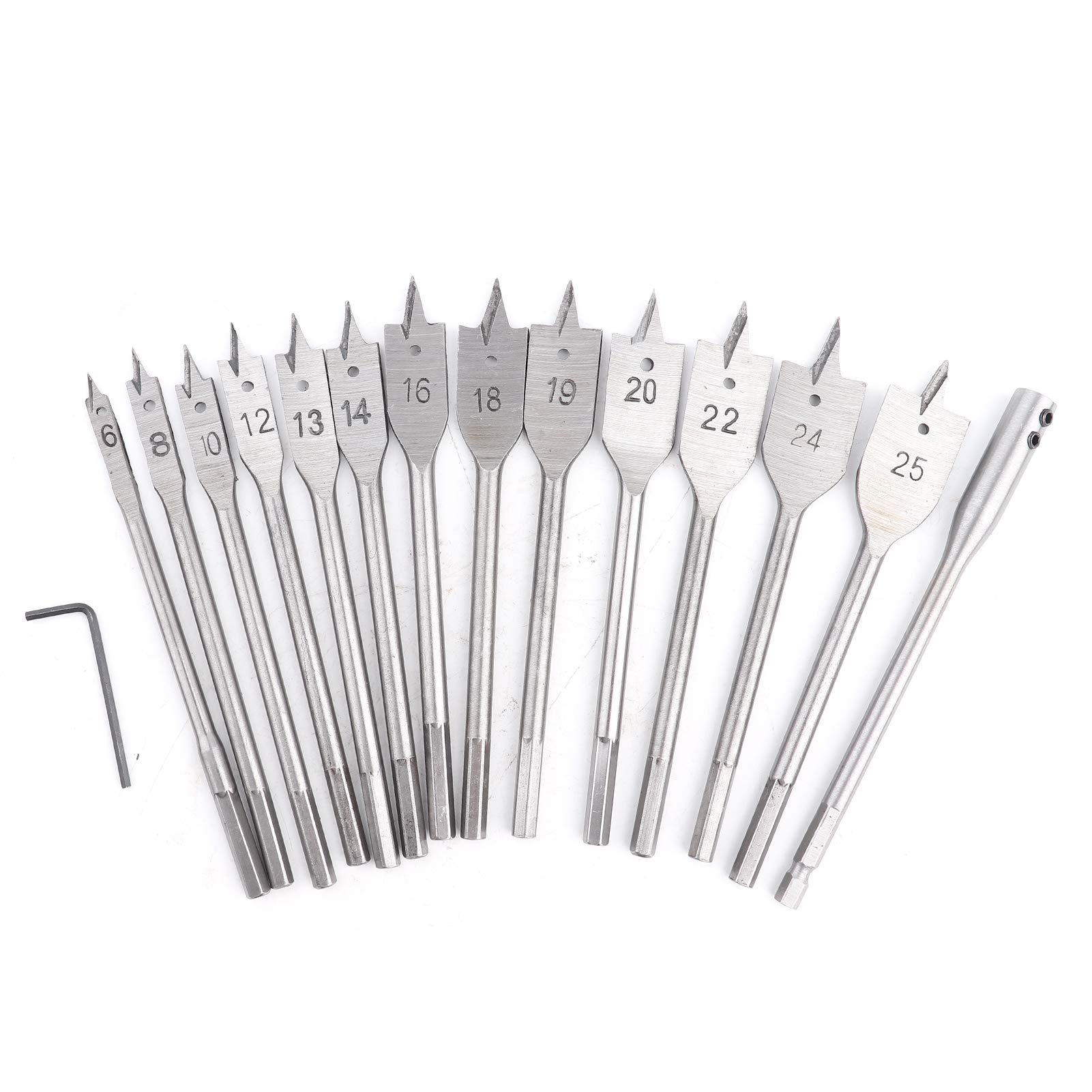 15pcs Flat Drill Bit Set Premium Woodworking Spade Drill Bit Set 6mm-25mm