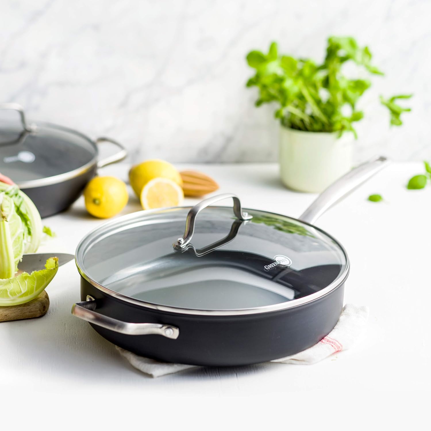 GreenPan Chatham Healthy Ceramic Nonstick, 5 Quart Sauce Pan, Gray: Kitchen & Dining