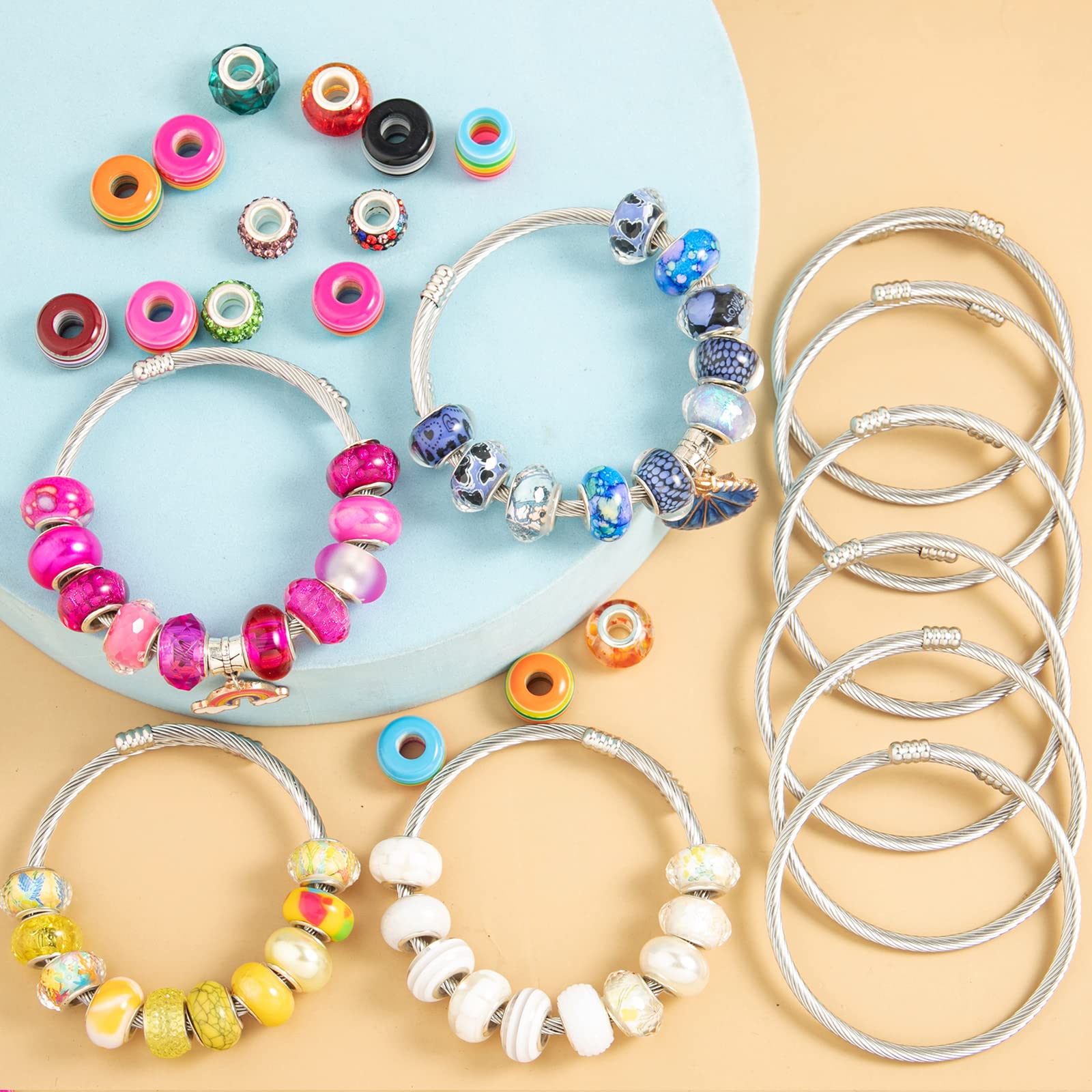 ZYEHXED 20Pcs Snake Charm Bracelet Expandable Elastic Bangle Bracelets Stainless Steel Silver Snake Bracelet For Women Diy Jewelry Making Supplies