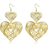 Hpoewre Large Gold Earrings, Big Earrings for Women, Long Dangling Bohemian Earrings, Gold Drop Earrings, Handmade Trendy Geometric Fish Hook Statement Earrings