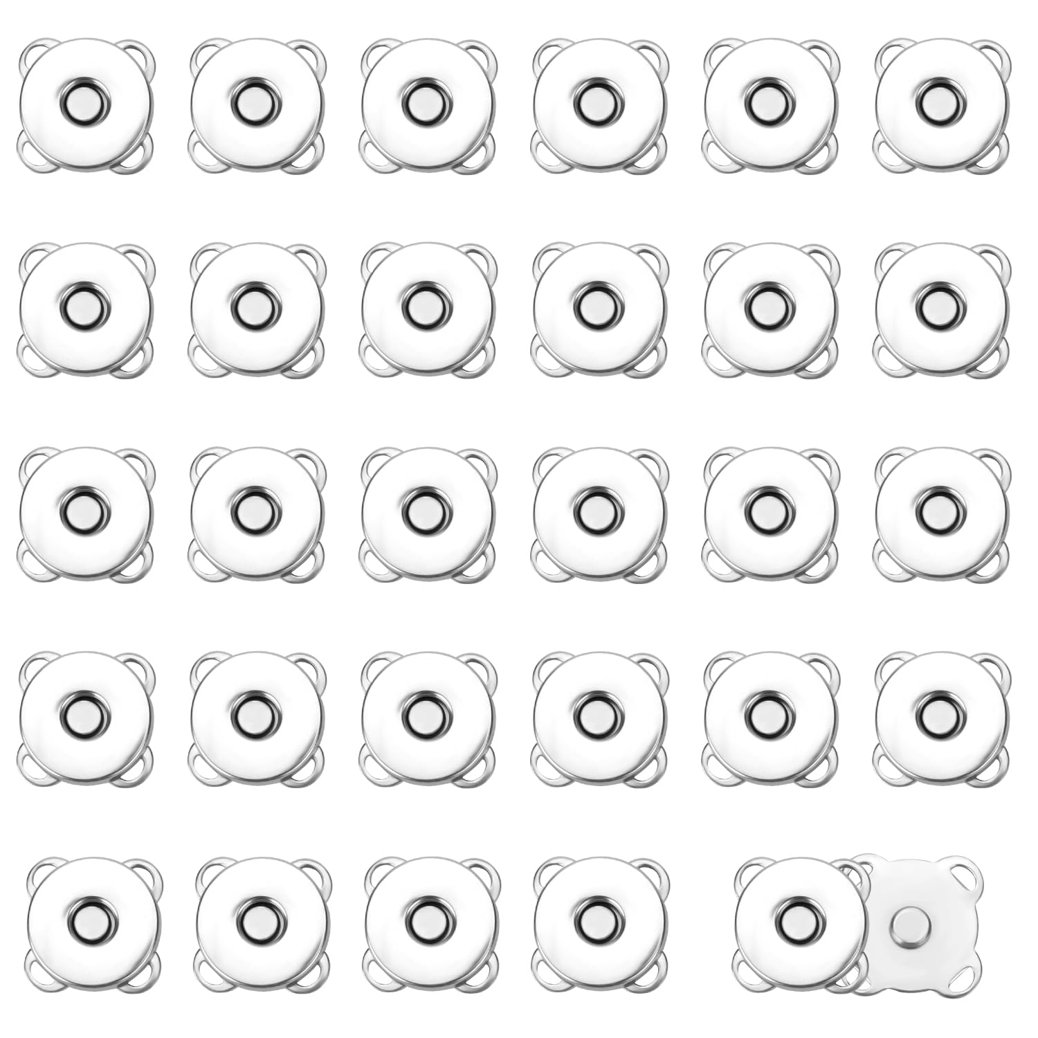 NQEUEPN 30 Sets 14mm Silver Magnetic Snap Fasteners, Plum Blossom Style, Carbide Material, Ideal for Clothing, Handbags & Crafts