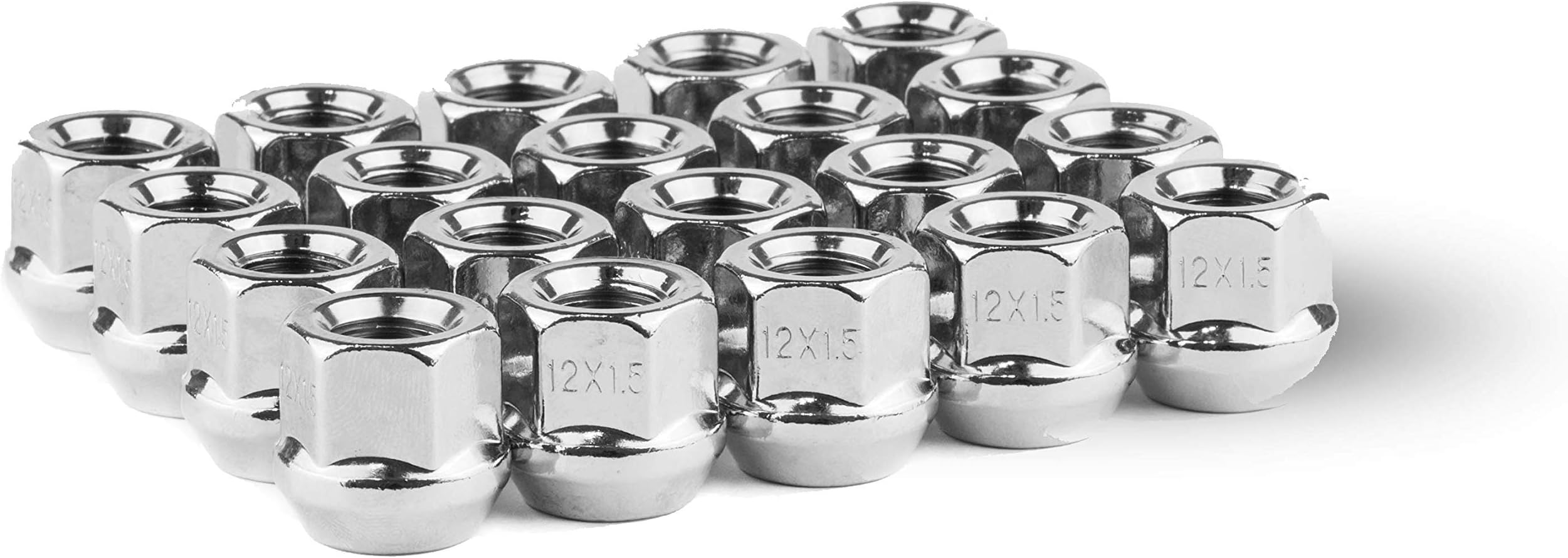 Race Secure 86307 Triple Chrome Plating, M12x1.5 Thread, Open-End Bulge Acorn Lug Nut Set (Pack of 20)
