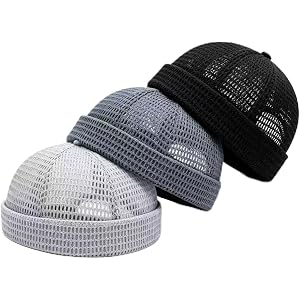 3 Pack Men's Breathable brimless Hats for Men Summer Hat Style Mesh Ultra Cooling Skull Adjustable Hip-Hop Skull Cap Breathab