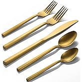 Alata Cube Gold 20-Piece Flatware Set, Forged Cutlery Set, Matte Gold Silverware Service for 4, Stainless Steel Tableware with Square Handle for Home/Restaurant, Dishwasher Safe
