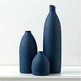 Mdaolv Matte Blue Vase Set Navy Blue Decor Coastal Decor Vases for Kitchen Island Living Room Office Table Fireplace Mantle D