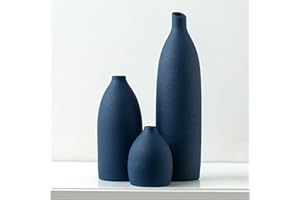 Mdaolv Matte Blue Vase Set Navy Blue Decor Coastal Decor Vases for Kitchen Island Living Room Office Table Fireplace Mantle Decorations & Bathroom Shelf Decor Centerpiece Table Decorations Ceramic