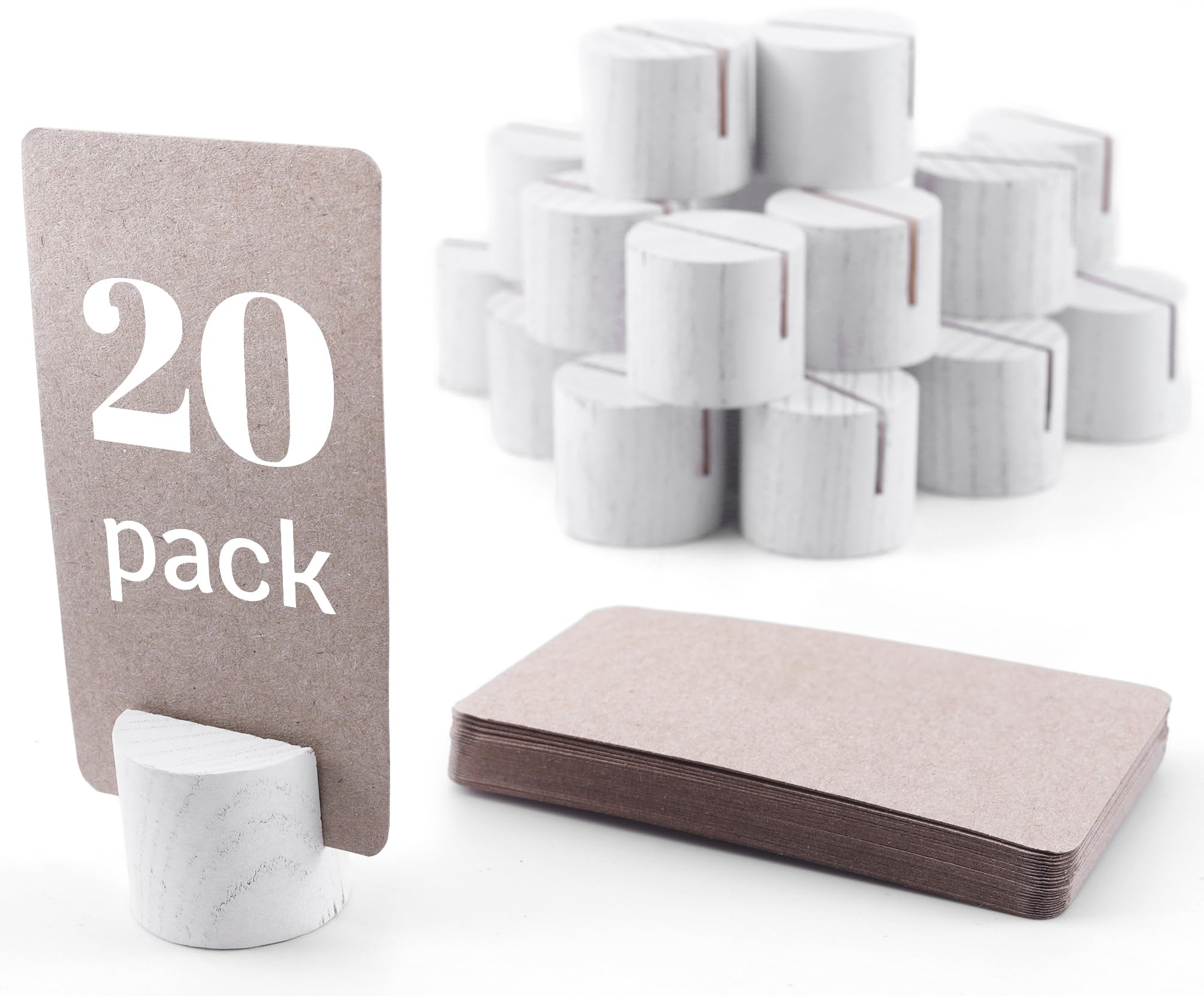 20 Pack Mini Wood Table Number Holders - Place Card Holders, Dinner Table Card Holders, Name Card Holders for Tables, Wooden Picture and Sign Holder (White)