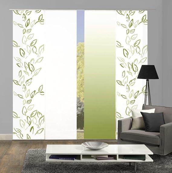 Home Fashion 94993 | 4er-Set Schiebegardinen Concord | blickdichter Dekostoff | grün | jeweils 245x60 cm