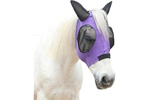 TARFEPA Stretchy Horse Fly Mask for Horses, Soft Lycra Equine Mesh Mask, Elasticity Horse Face Covering, Breathable&UV Protection, Violet, Full