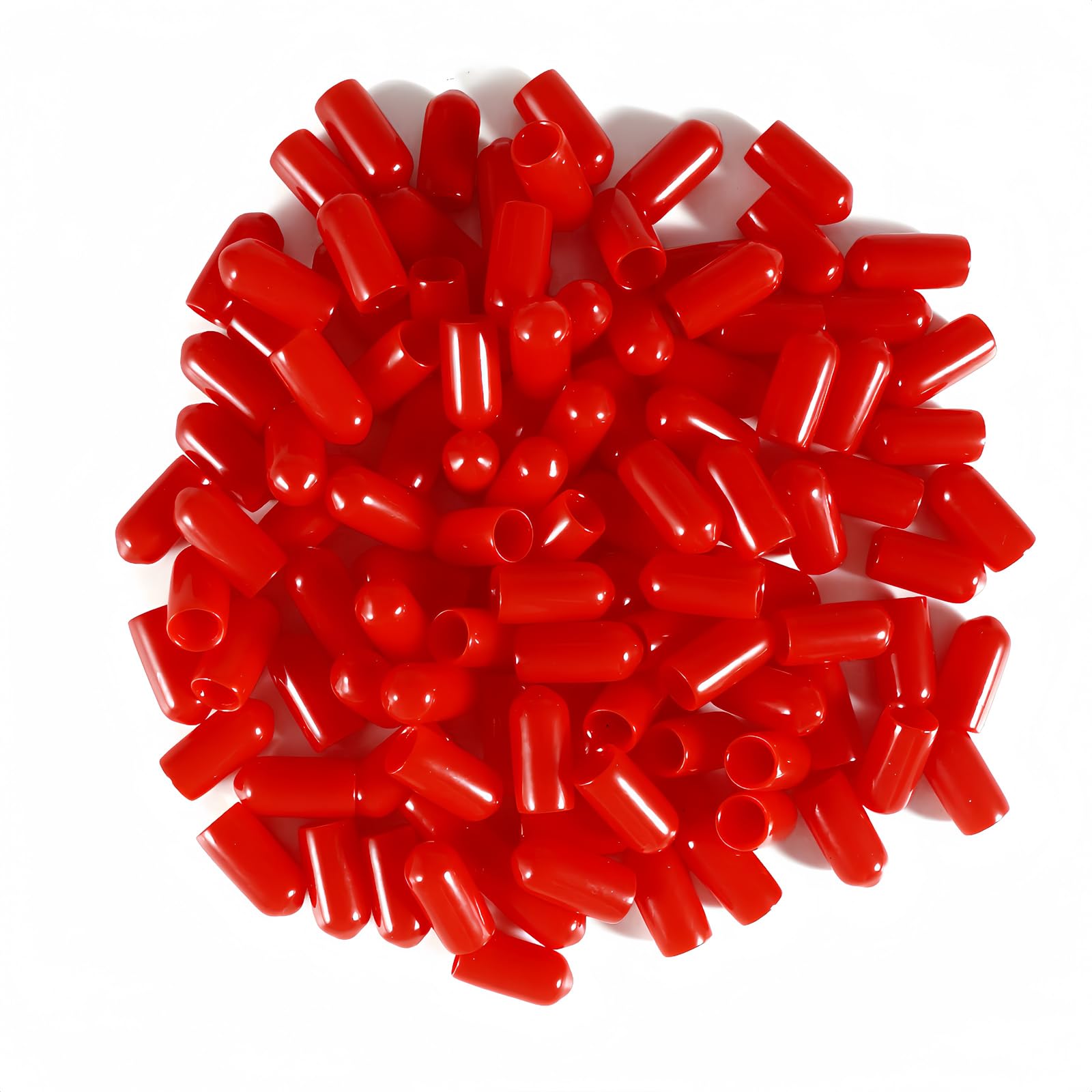 Boxonly Screw Thread Protectors PVC Rubber Round Tube Bolt Cap Plastic End Cap Cover Inner Dia.6mm Red 100Pcs