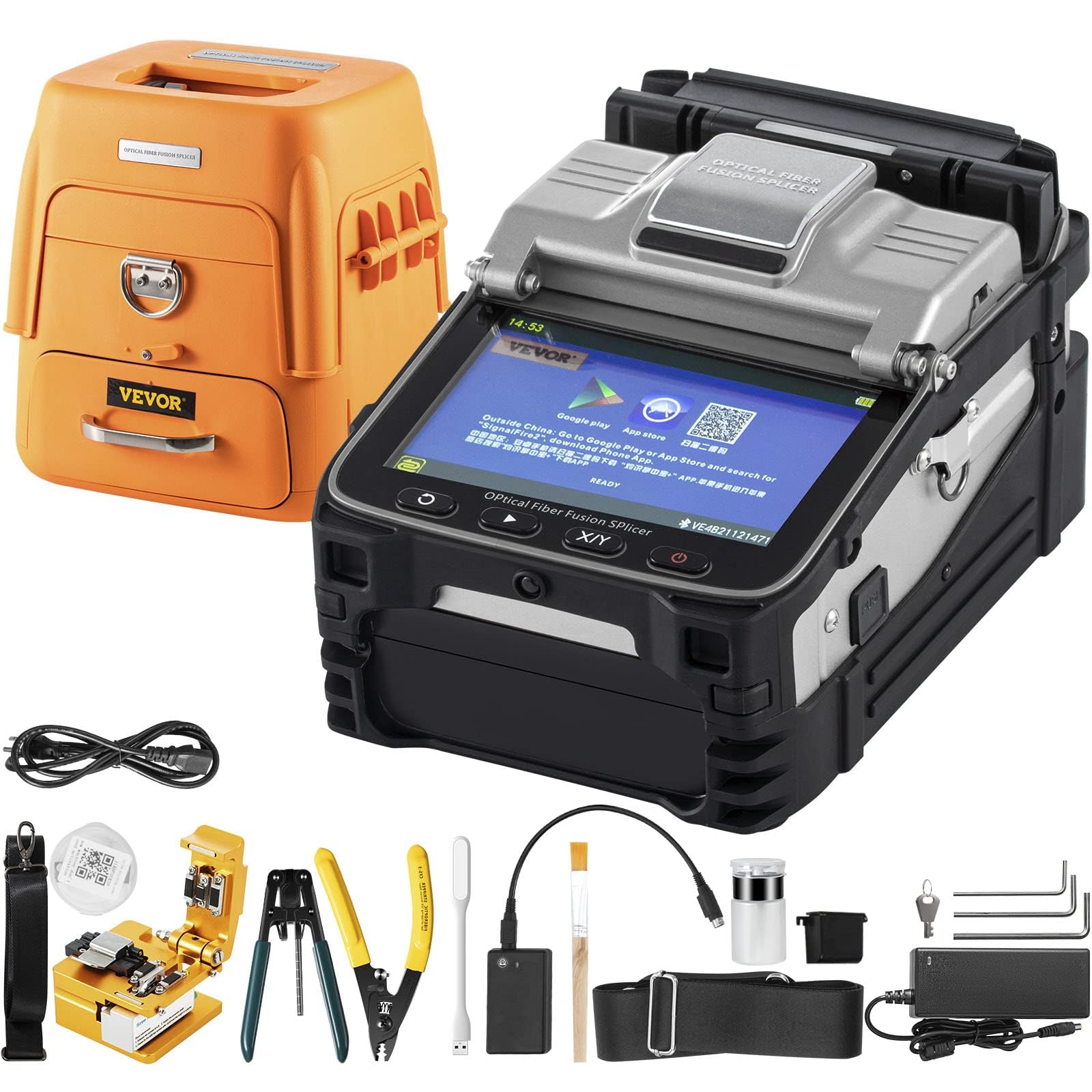Mophorn AI-7 Fiber Fusion Splicer with 8 Seconds Splicing Time Melting 18 Seconds Heating Fusion Splicer Machine Optical Fiber Cleaver Kit for Optical Fiber & Cable Projects