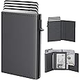 typecase Mens Wallet Card Holder: Pop Up Aluminum Case, Premium Genuine Leather, Smart, RFID Blocking, Slim, Minimalist, Front Pocket - 9-14 Card Capacity | ID Window | Cash Slot - Deep Grey