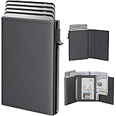 typecase Mens Wallet Card Holder: Pop Up Aluminum Case, Premium Genuine Leather, Smart, RFID Blocking, Slim, Minimalist, Front Pocket - 9-14 Card Capacity | ID Window | Cash Slot - Deep Grey
