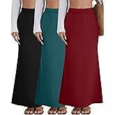 Riyiper 3 Pack Women's Maxi Skirts with Pockets Flowy Elastic High Waist Ankle Length Long Comfy Casual Dress Fall