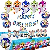 NEW TUHI 61 Pcs party Party Supply, 10 pcs Helium Balloons, 48pcs Cake toppers & Covers, 1 Main Cake Topper, 1 Table cloth, Birthday Decorations