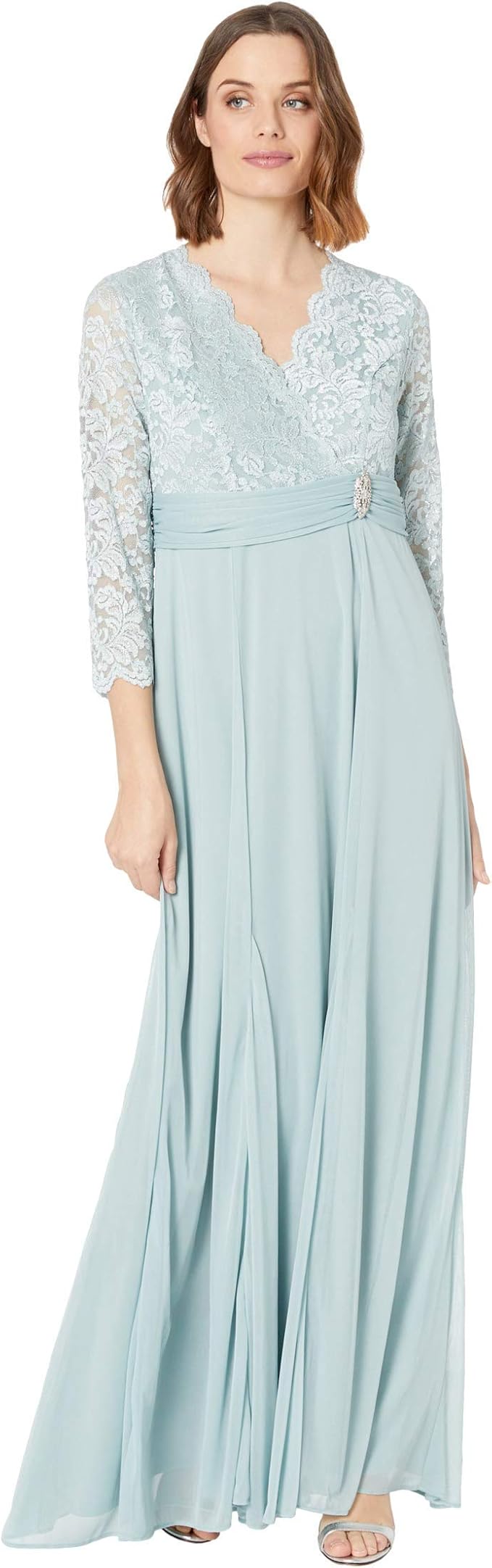 Marina Women's Long Gown with Lace Bodice and Matte Jersey Chiffon